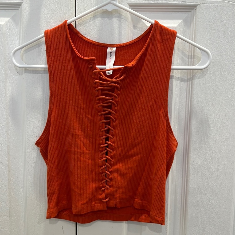 Orange Lace up Anthropologie top